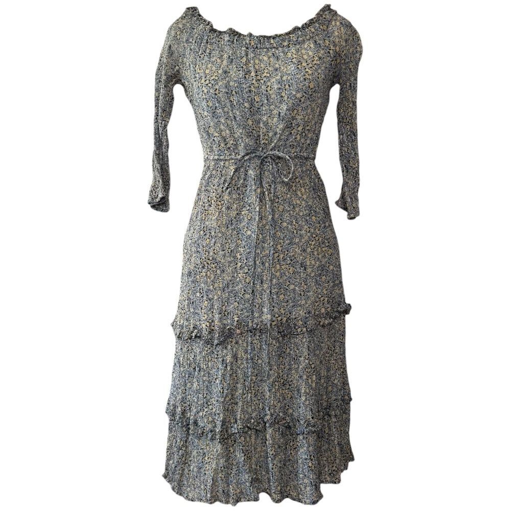 |EUC| ANTHROPOLOGIE Kira Tier Off Shoulder Peasant Boho Floral 3/4 Sleeve Dress